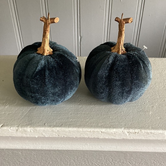 NWT Set of 2- Velvet Pumpkins- Dark Blue Fall Holiday Decorations 🎃 - Picture 11 of 16
